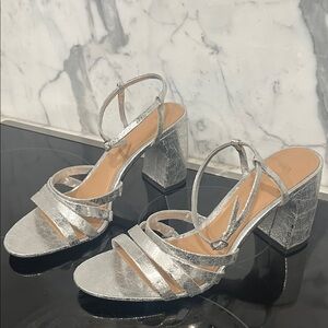 Silver Strappy Block Heel Sandals